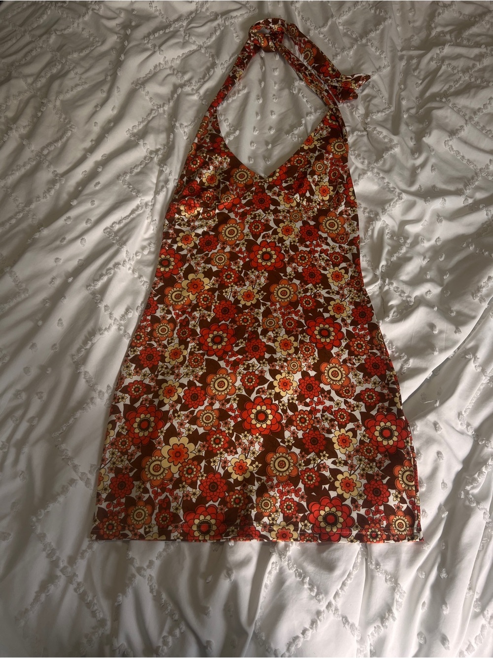 Shein 70s Inspired Brown Floral Halter Mini Dress – M